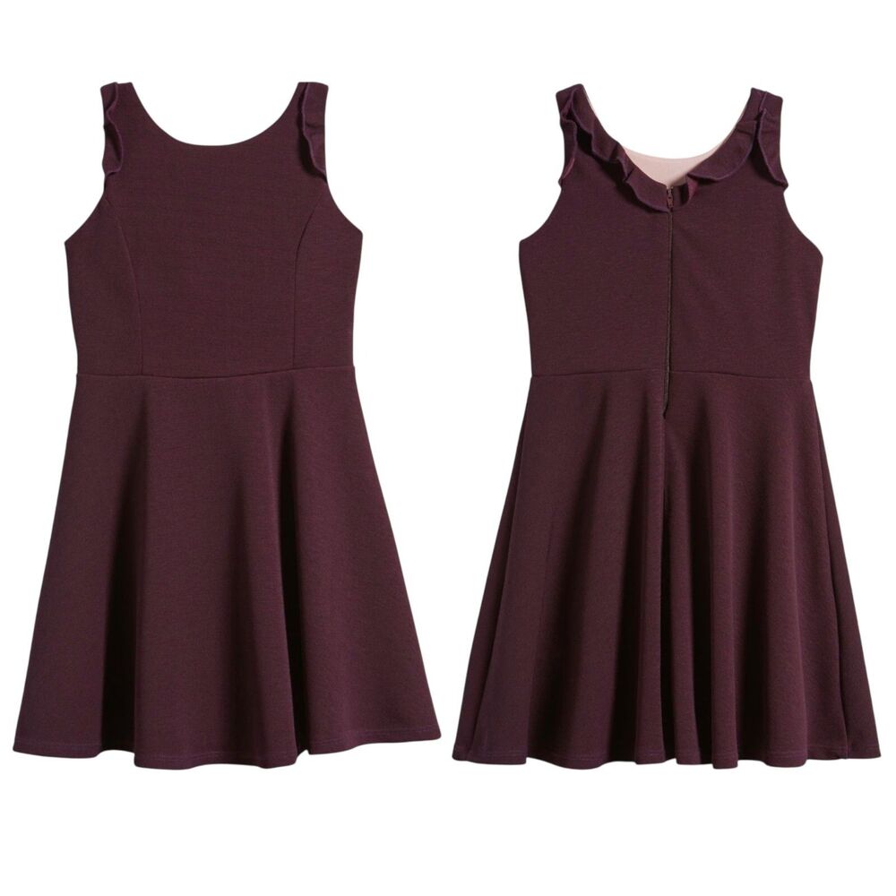 Ava & Yelly Girls Size 7 Ruffle Sleeveless Skater Dress Plum Purple color